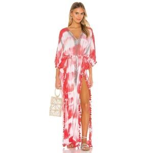 Michael Stars Farrah Maxi Caftan White Neon Pink One Size NWT